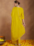 Janasya Women's Mustard Georgette Zari Yoke Embroidery A-line Kurta With Palazzo & Dupatta Set